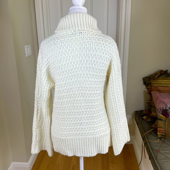 Jones NY Sweater Turtleneck Chunky Knit Ivory Cream Wool Blend  (L) - Picture 3 of 7